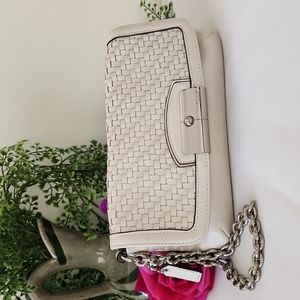 SOLD... Coach Bone Braided Leather Chain Strap Wristlet Purse